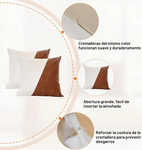 Vista 3 de GEGELICA Fundas de almohada de lona blanca de retazos de piel sintética 2-Blanco y marrón