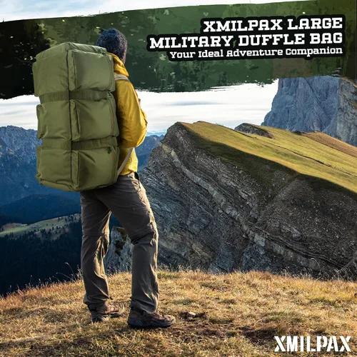 Vista 15 de Bolsa de lona militar grande de 100 L, bolsa de lona para despliegue, equipo deportivo, bolsa de equipaje de viaje con correas desmontables para AT