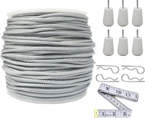 Vista 9 de Y-Axis Rollo de 150 yardas de nailon trenzado blanco claro de 0.039 in con 6 pomos de cuerda de madera blanca + cinta suave