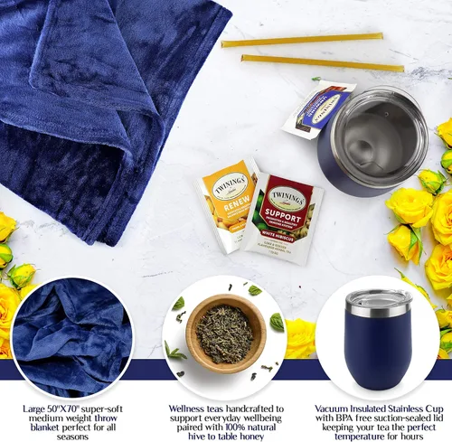 Vista 2 de Regalos para recuperarse pronto para mujeres u hombres - Set de regalo incluye manta de lujo, taza de retención de temperatura, kit de té TLC