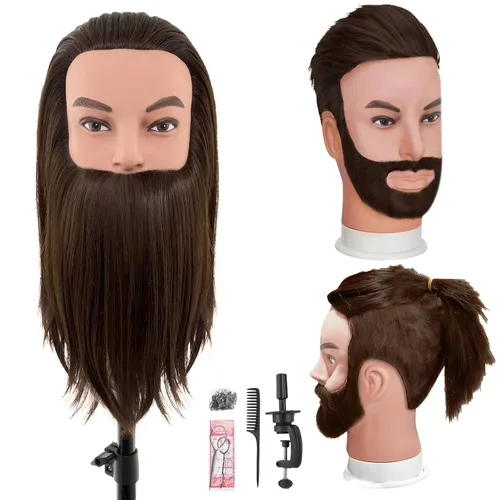 Vista 10 de Cabeza de maniquí masculino con cabello, cabeza de maniquí de peluquero de 10 pulgadas, cabeza de maniquí de peluquería de cosmetología para Marrón