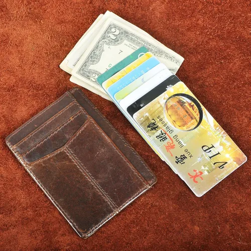 Vista 7 de Le'aokuu RFID Real Leather Minimalist Slim Wallet Front Pocket Credit Card Case