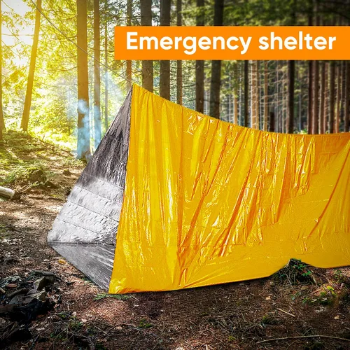 Vista 7 de General Medi Manta de emergencia (paquete de 12), manta de aluminio dorado de emergencia, perfecta para exteriores, senderismo, supervivencia