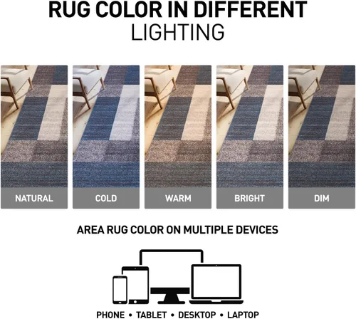 Vista 6 de Rugshop Alfombra Contemporánea Azul con Cajas Geométricas Antideslizante y sin Desprendimiento para Sala de Estar, Comedor y Oficina, 20" x 30