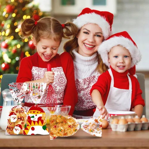 Vista 3 de DULEFUN 160 bolsas de celofán de Navidad, 8 estilos, transparentes para dulces, galletas, golosinas, bolsas de celofán con lazos de torsión