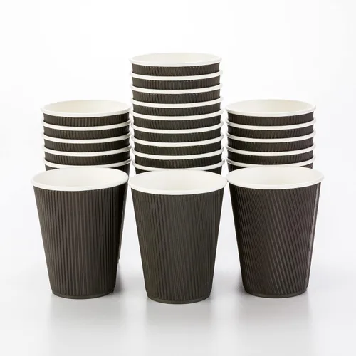 Vista 32 de Tazas para café de papel aislado, pared ondulada, kraft, 12 onzas - Caja de 25 unidades - tapas a juego: RWA0360B, RWA0360W, RWA0328LG, RWA0328GR
