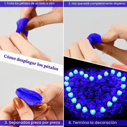 Vista 6 de KOABY 1000 piezas pétalos de rosa artificiales azules con kit de 12 luces LED azules de té, para decoración para decoración