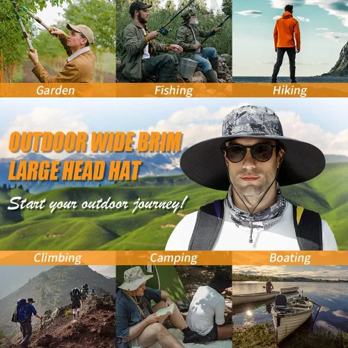 Vista 7 de 【Gran tamaño XXL y ala ancha】 Sombreros de sol para hombre, UPF50+resistente al agua: sombrero de pesca Boonie para senderismo, safari, playa, jardín