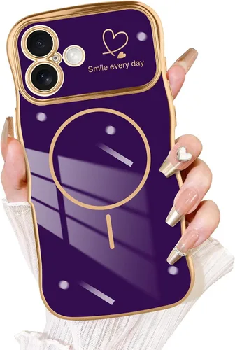 Vista 10 de Fiyart - Funda diseñada para iPhone 16 Pro, marco de onda lindo con forma rizada, corazones de amor chapados para mujeres y niñas, protección