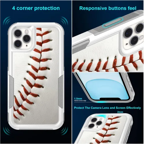 Vista 3 de Funda protectora híbrida de doble capa para iPhone 11 Pro Max con patrón blanco de absorción de golpes y carcasa híbrida de doble capa de silicona