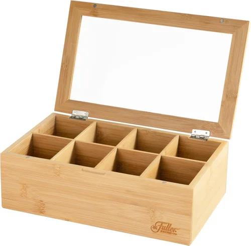 Vista 2 de Fuller Organizador de caja de té de bambú con 8 compartimentos, estuche de almacenamiento de té de bambú natural con tapa acrílica transparente