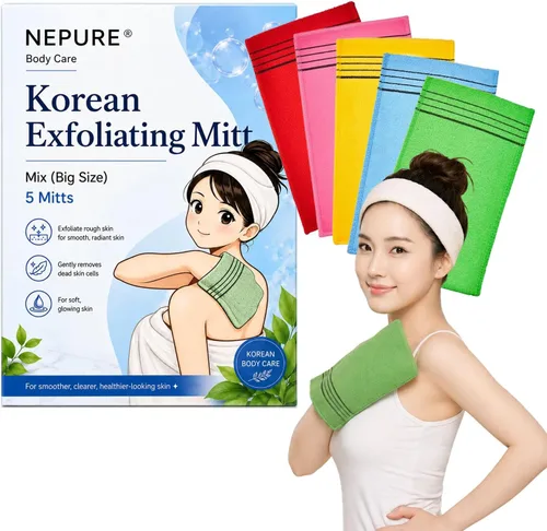 Vista 7 de Manopla exfoliante asiática coreana para baño (5, verde)