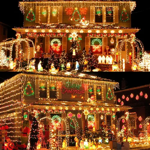 Vista 3 de Techip 300 luces LED para árbol de Navidad al aire libre, luces de Navidad blancas cálidas para exteriores impermeables centelleantes, alambre
