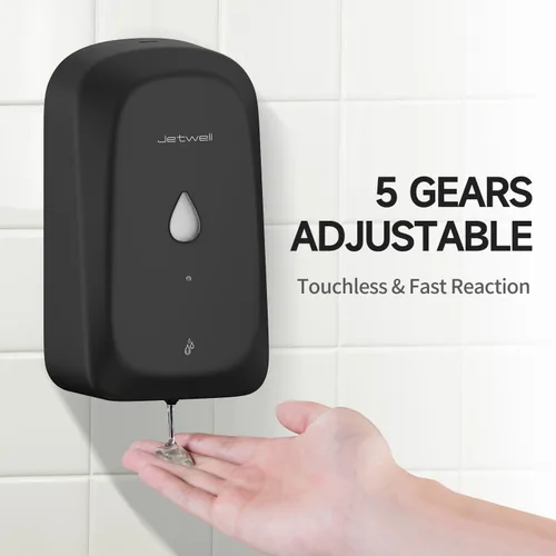 Vista 2 de JETWELL Dispensador automático de jabón de manos sin contacto para montaje en pared, funciona con pilas, cubierta de acero inoxidable negro mate