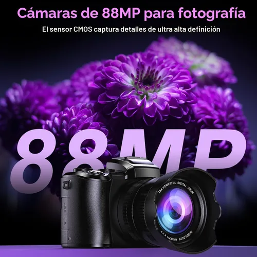 Vista 2 de Cámaras digitales 8K para fotografía con WiFi, cámara de vlogging de 88MP con enfoque automático para YouTube con lente dual, cámara de apuntar
