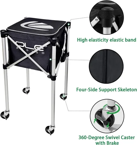 Vista 4 de Pelotas de tenis tolva cesta de pelota de tenis con bolsillos laterales, carrito de pelota de tenis ligero con capacidad para 160 bolas, carrito