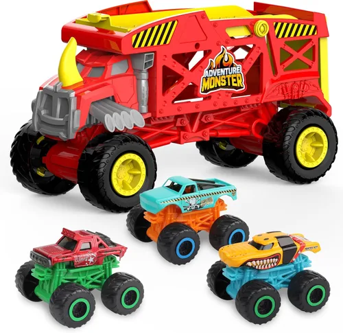 Vista 7 de Monster Trucks Hauler Rhino con 3 mini camiones y lanzamiento de súper rampa, regalo para niños a partir de 3 años