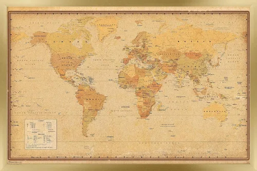 Vista 7 de Trends International Póster de pared antiguo con mapa mundial 2024, 22.4 pulgadas de largo x 14.7 pulgadas, versión enmarcada en madera de granero