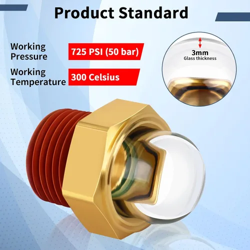 Vista 4 de Boltigen Cristal de visión de repuesto para compresor de aire, visor de aceite de 1 pulgada con cúpula transparente, enchufe de visión de nivel