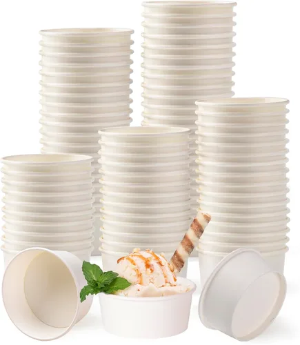 Vista 14 de Juego de 50 tazas desechables de helado blanco de 12 onzas con tapa, tazas de papel para llevar, taza de papel para llevar, recipiente de comida