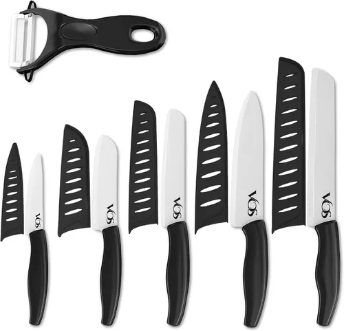 Vista 15 de Vos Juego de cuchillos de cerámica con pelador, juego de cuchillos de cerámica para cocina, juego de cuchillos de cocina ultra afilados con fundas