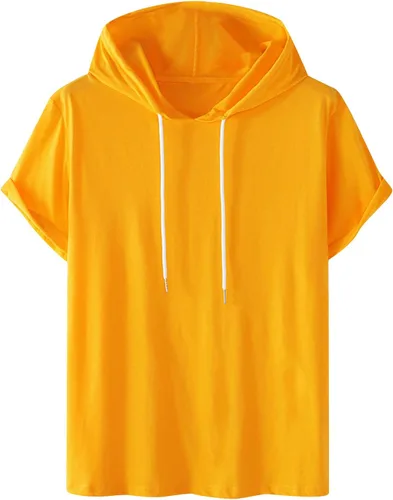 Vista 3 de Mens Cotton T Shirts Short Sleeve Solid Color Hooded Pullover Tops Casual Stylish Regular-Fit Sport Summer Shirt