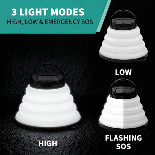 Vista 3 de Paquete de 2 luces solares plegables para camping, LED, portátil, USB, multicolor, 6 modos de color, lámpara impermeable para huracanes, cortes