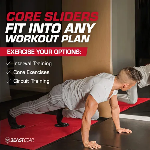 Vista 8 de Deslizadores Core de Beast Gear – Discos deslizantes de doble cara para ejercicios abdominales – Alfombras y suelos duros