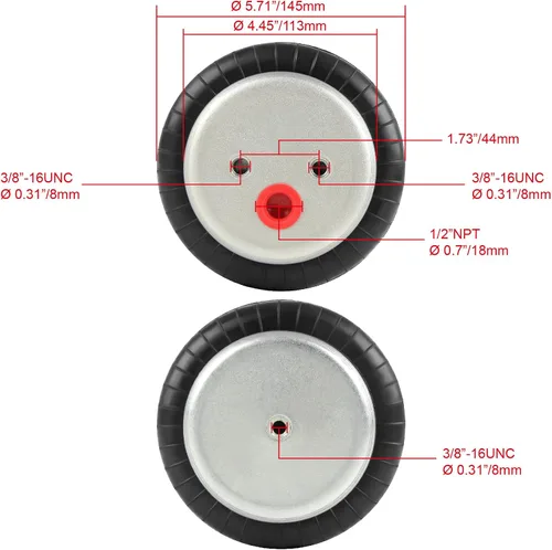 Vista 4 de 2 piezas de conjunto de puntal de suspensión de aire universal de doble fuelle estándar 2500 lb 1/2" npt de un solo puerto Estándar 2500 lb, 1/2
