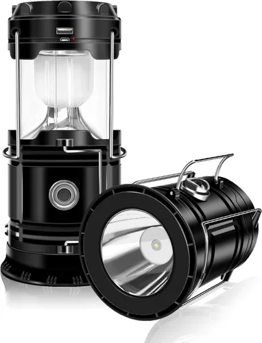 Vista 9 de DIBMS Linterna solar para camping, linterna LED plegable luces de emergencia (moderno, verde militar) LED Solar USB Rechargeable Lamp Tent Hanging