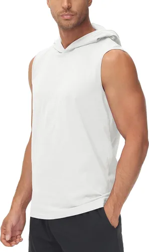 Vista 2 de MAGCOMSEN Camiseta sin mangas con capucha para hombre, de algodón, ajuste regular, para verano, casual