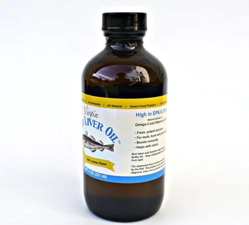 Vista 5 de Aceite de hígado de bacalao virgen, 8 onzas líquidas, natural, capturado en la naturaleza y sabor fresco, alto en vitamina D, Omega 3 DHA/EPA