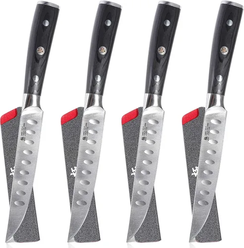 Vista 9 de Juego de 4 cuchillos para carne de la serie Gin de KYOKU, cuchillos para carne de 4.5", juego de cuchillos de cocina de acero inoxidable damasco
