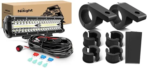 Vista 7 de Nilight ZH411-A 12 pulgadas, 12 pulgadas, 300 W, triple fila de inundación, combo de 30000 lm, luces LED todoterreno y barra de luz LED, 2 unids 60
