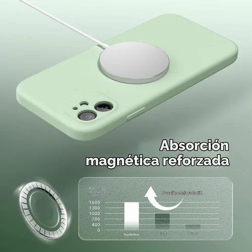 Vista 2 de Funda magnética de silicona para iPhone 11, compatible con MagSafe, protección completa de la cámara, protector de pantalla, delgada, a prueba