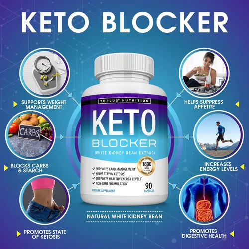 Vista 2 de Toplux Keto Blocker Pills Extracto de frijol blanco - 1800 mg de cetosis natural, apoyo a la dieta Keto, para hombres y mujeres, 90 cápsulas
