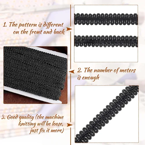 Vista 3 de Jutom Gimp - Trenza de 1/2 pulgada, 20 yardas, tejido de poliéster, adorno decorativo para disfraces, manualidades, costura, cortina, decoración