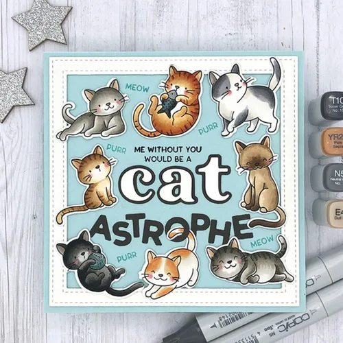 Vista 3 de Juego de sellos y troqueles de Cat Meow para hacer tarjetas, sellos transparentes y troqueles de corte de metal para álbumes de recortes