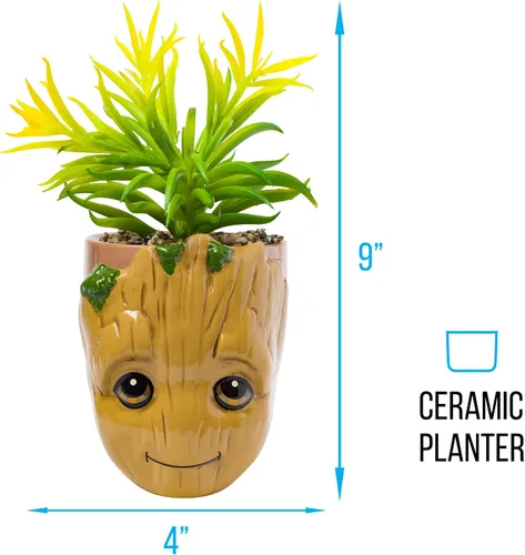 Vista 2 de Silver Buffalo Guardianes de la Galaxia Baby Groot's Face - Planta artificial decorativa de cerámica