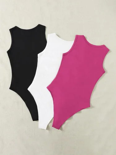 Vista 2 de Floerns Conjunto de 3 piezas sin mangas con cuello redondo y talla grande para mujer