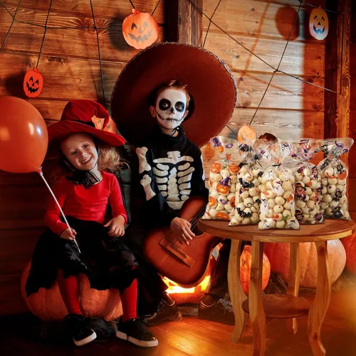 Vista 6 de Pajean Bolsas de celofán para dulces de Halloween con lazos giratorios a