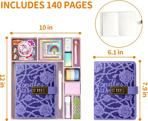 Vista 4 de CAGIE Juego de diario de bricolaje para niñas de 8 a 12 años, regalos para niñas de 9, 10 y 11 años, diario con candado para regalo de cumpleaños