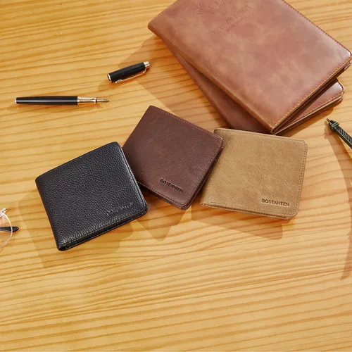 Vista 7 de BOSTANTEN Billeteras de piel auténtica para hombre, con bloqueo RFID y 2 ventanas de identificación