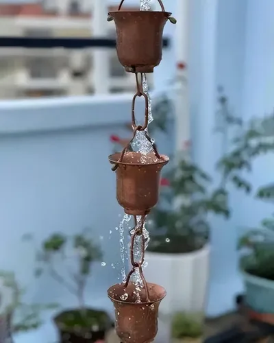 Vista 8 de Rainwater Catcher Rain Chain Rust-Resistant, Aluminum Alloy Cups Rain Catcher for Downspout, Courtyard Garden Sheds Deck Rain Chimes(Black,1m Negro