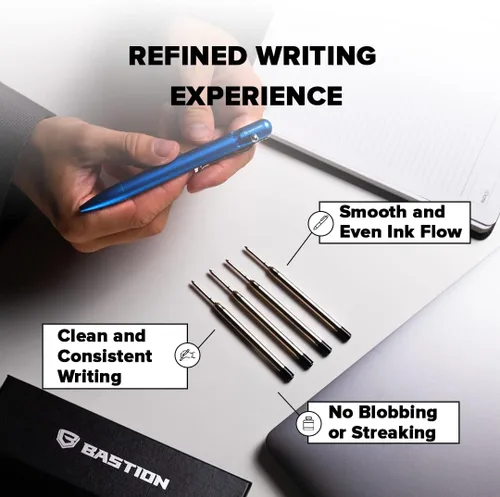 Vista 9 de BASTION Bolt Pen Fibra de carbono y acero inoxidable Cartucho de tinta extra negra de punta fina (0.020 in) para mujeres y hombres, bolígrafo