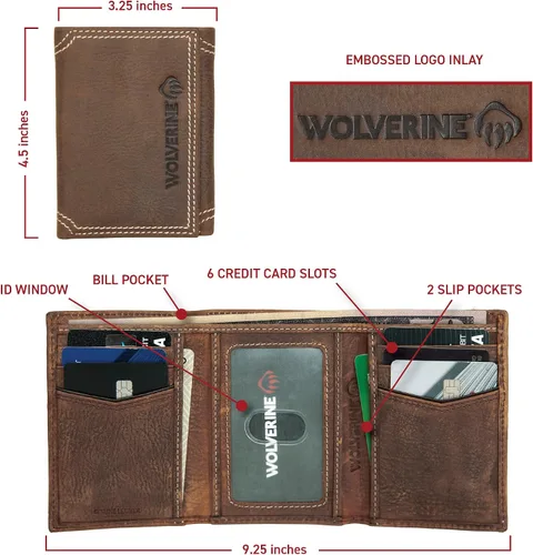 Vista 5 de WOLVERINE Men's Leather Trifold Wallet
