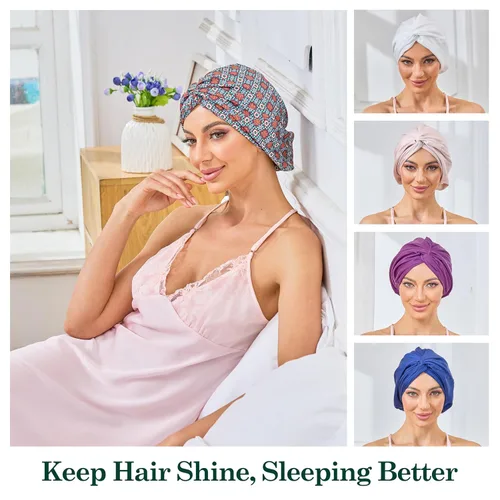 Vista 99 de Gorro de satén de seda ajustable para envolver el cabello para dormir, gorro de dormir de doble capa, turbante nocturno para cabello largo y rizado