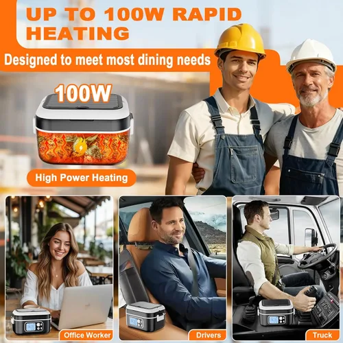 Vista 5 de Fiambrera eléctrica inalámbrica de 6.3 tazas para adultos, lonchera térmica de 24000 mAh para hombres, alimentada por batería con calefacción