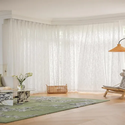 Vista 4 de Cortinas semitraslúcidas de encaje blanco de 54 pulgadas de largo, juego de 2 paneles de cortinas plisadas florales para ventana, dormitorio, sala