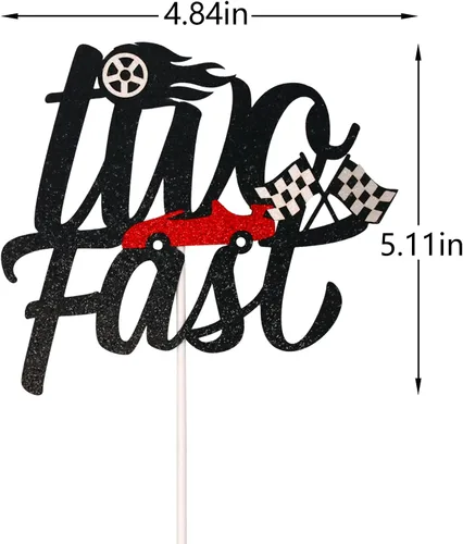 Vista 2 de Decoración para tartas con temática de carreras de 2º cumpleaños, suministros para niños y niños, cartel de bandera a cuadros de Hot Wheels